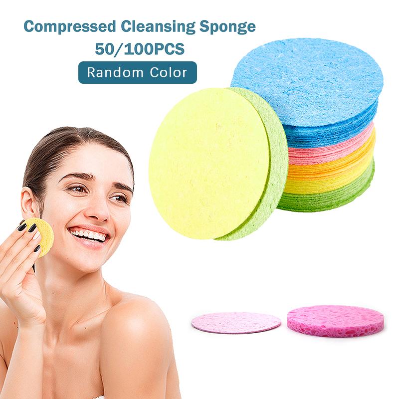  50/100Pcs Compressed Natural Cellulose Facial Cleansing Sponge