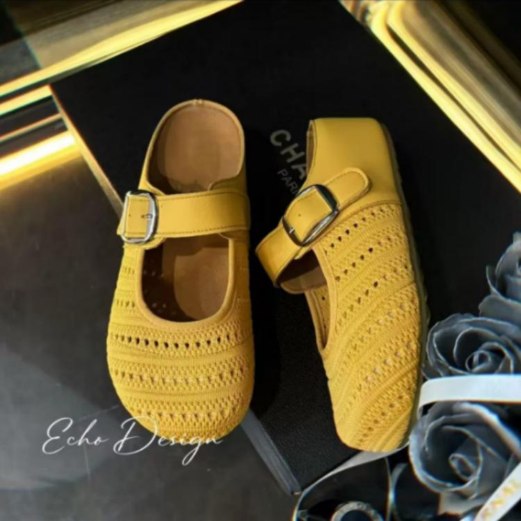 Woven Hollow Bag Head Half Slippers Women's Outer Wear 2025 New Summer with Skirt Mori Versatile Casual Cool Slippers