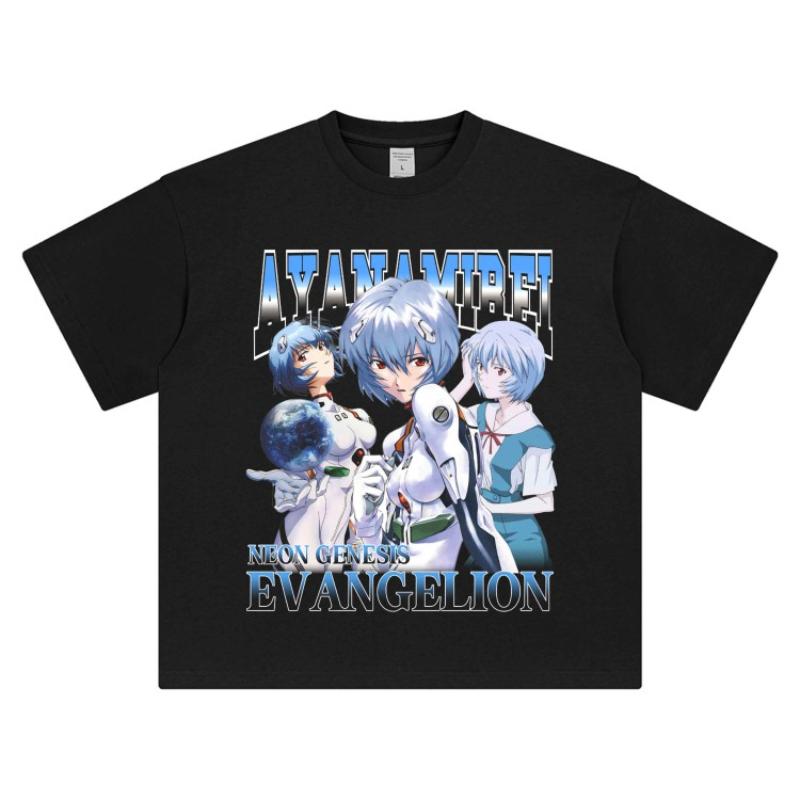 EVA New Century Gospel Warrior Anime Printed Short Sleeve Lingpoli Retro Men's T-Shirt Summer New Streetwear