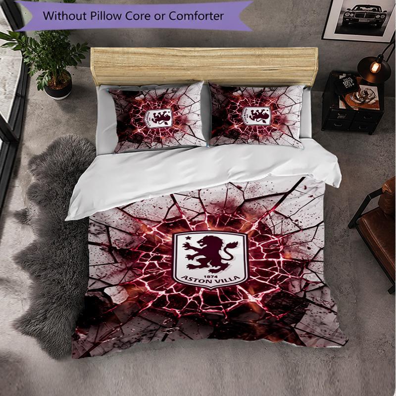 Set Biancheria da Letto Aston Villa Football 3 Pezzi Morbido Set Copripiumino con Federe Set Decorazione Camera da Letto per la Casa