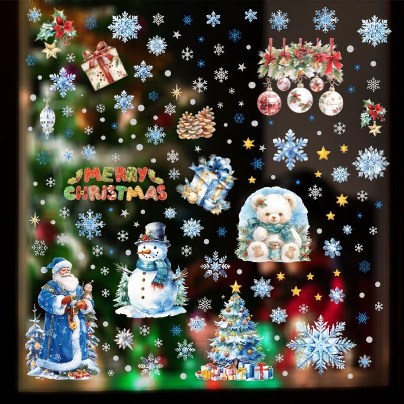Creative Christmas Window Decals 3D Static Cling Santa Claus Gift Box Snowflake Home Decor Festive Glass Stickers for Holiday