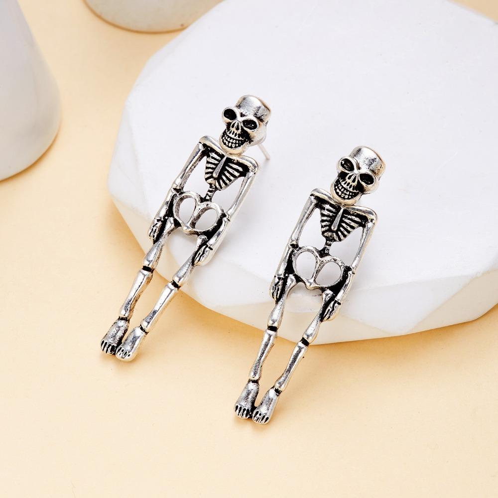 Zinc Zinc Alloy Skeleton Earrings Skull Imitation Human Bone Earrings Fashion Halloween Earrings  Accessories