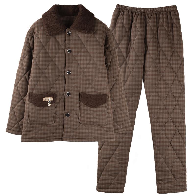 Pajamas Men'S Winter Three-Layer Thickened Fleece Pure Cotton Padded Jacket Men'S Autumn And Winter Coral Fleece Ultra-Thick Loungewear