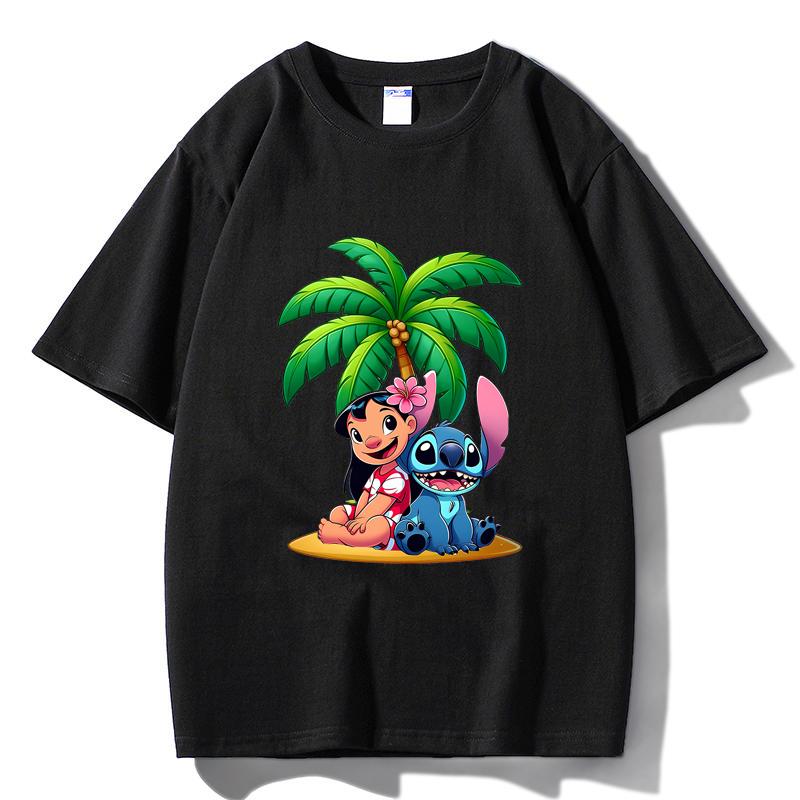 

M48 MINISO 2026 Summer Men Women Print Oversized T-shirt Casual Cotton Tee XS чёрный