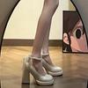 Mary Jane Bowknot Margarite Princess Shoes Thick Heel 2024 New Fashion Casual Simple All-match Solid Color High Heels Autumntime