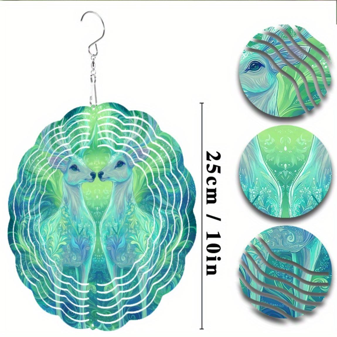 

360 Degree Hanging Wind Spinner Artistic Metal Deer Design in Teal Blue for Garden Balcony All Season Outdoor Decor Reflective Ornament 01A