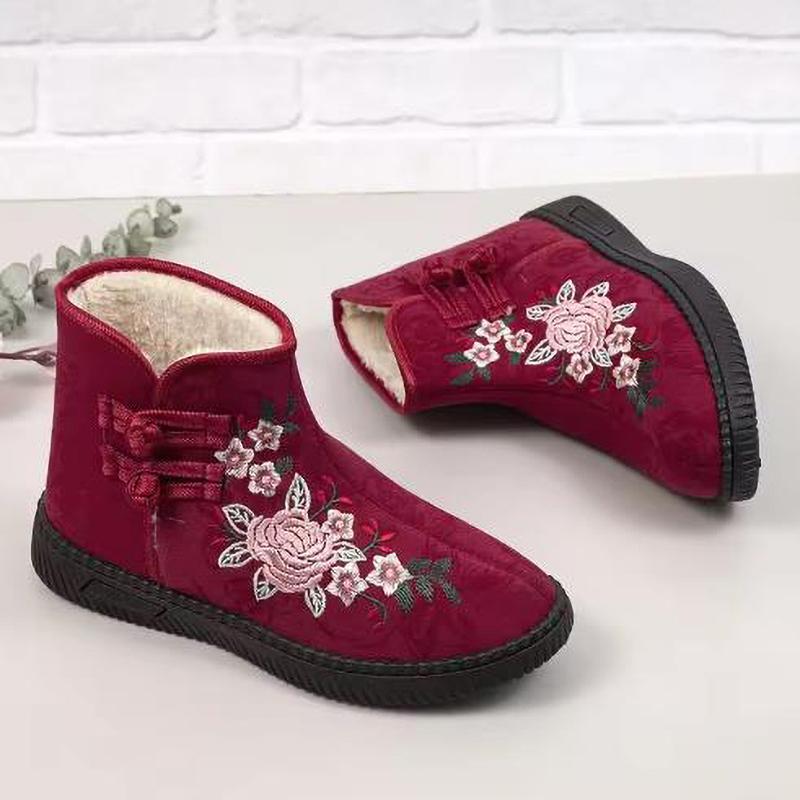 Thickened Floral Embroidery Women's Winter Boots Snow Boots Warm Shoes Mothers Shoes