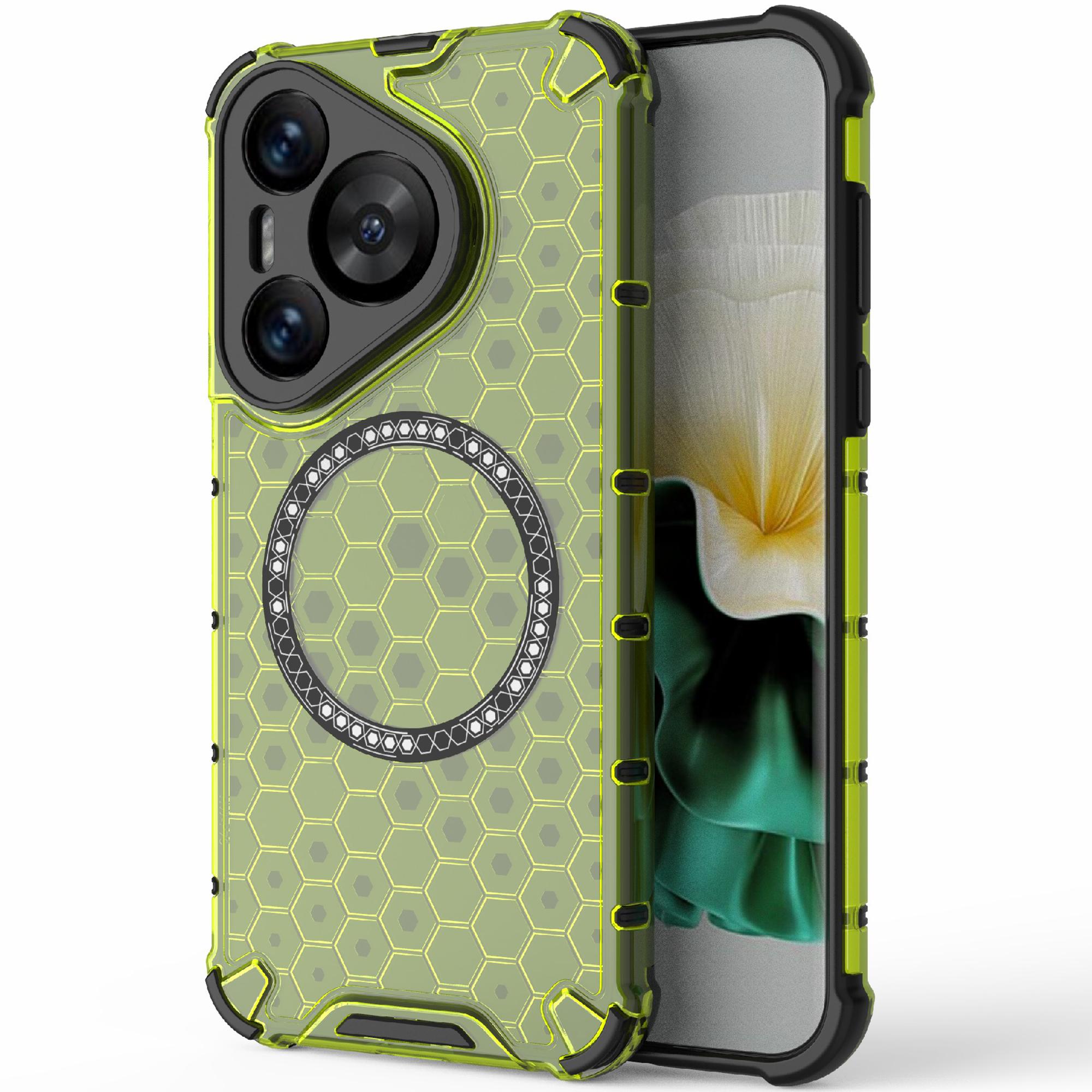

For Huawei Pura 70 Magnetic Case TPU+PC Honeycomb Corner Protection Phone Cover Green