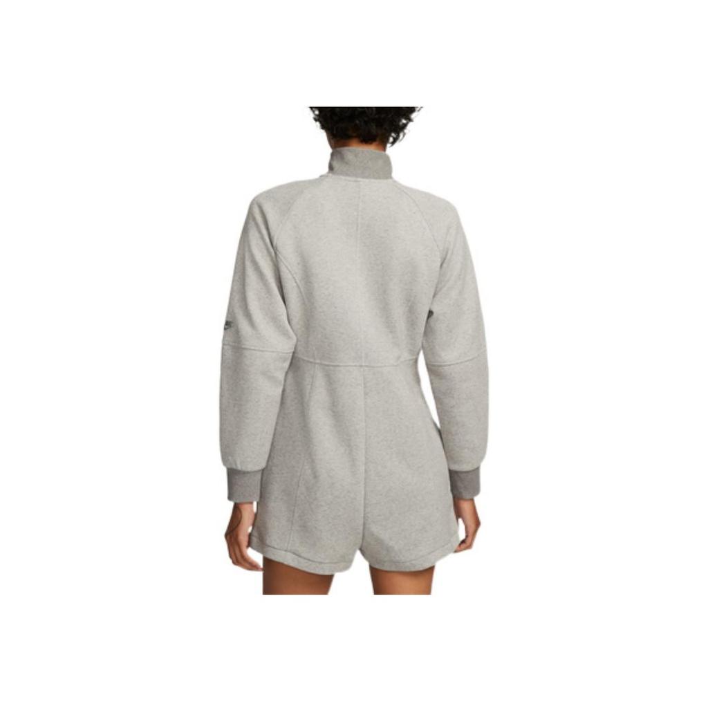 Nike Solid Color Logo Embroidered Zip Front Ribbed Collar Long Sleeve Bodysuit Women Bodysuit Gray DQ6672-016