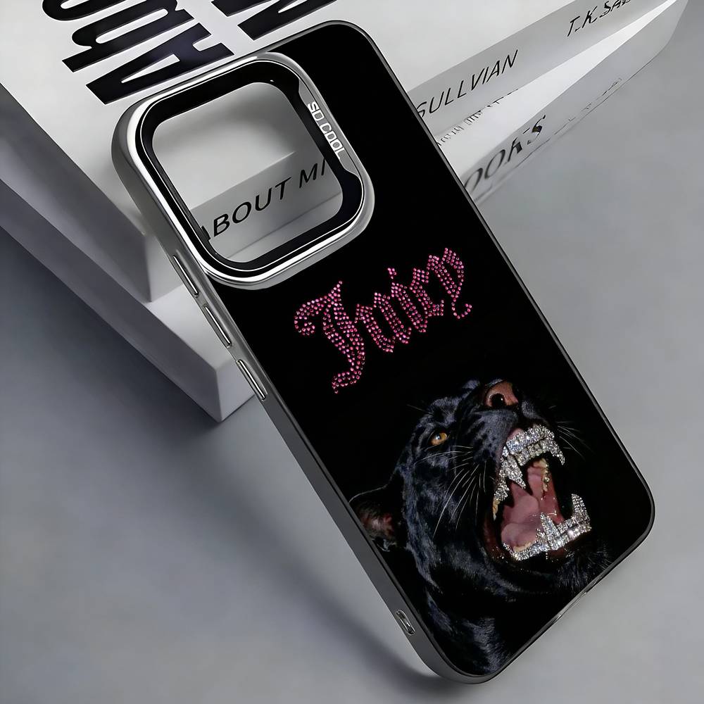 J-JUICY C-COUTURE Pouzdro na telefon Pro iPhone 17, 16,15,14,13,12,11 Plus,Pro Max, Barevné Stříbrné Kryt Funda