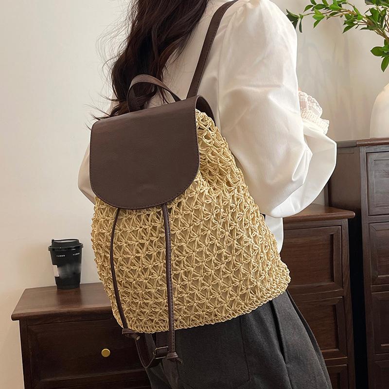 Women's Straw Backpack Summer Boho Bohemian Hollow Shoulder Bag Hobo Crochet Woven Travel Bags for Women Knitted Beach Back Pack