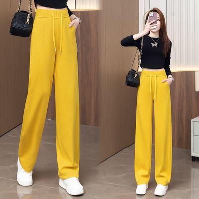 Pantalon élastique taille haute à jambes larges pour femmes Yellow Banana - Style décontracté drapé Printemps/Automne 2025.