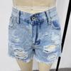 Damen Neue High-Waist Ripped Fransen Denim Shorts