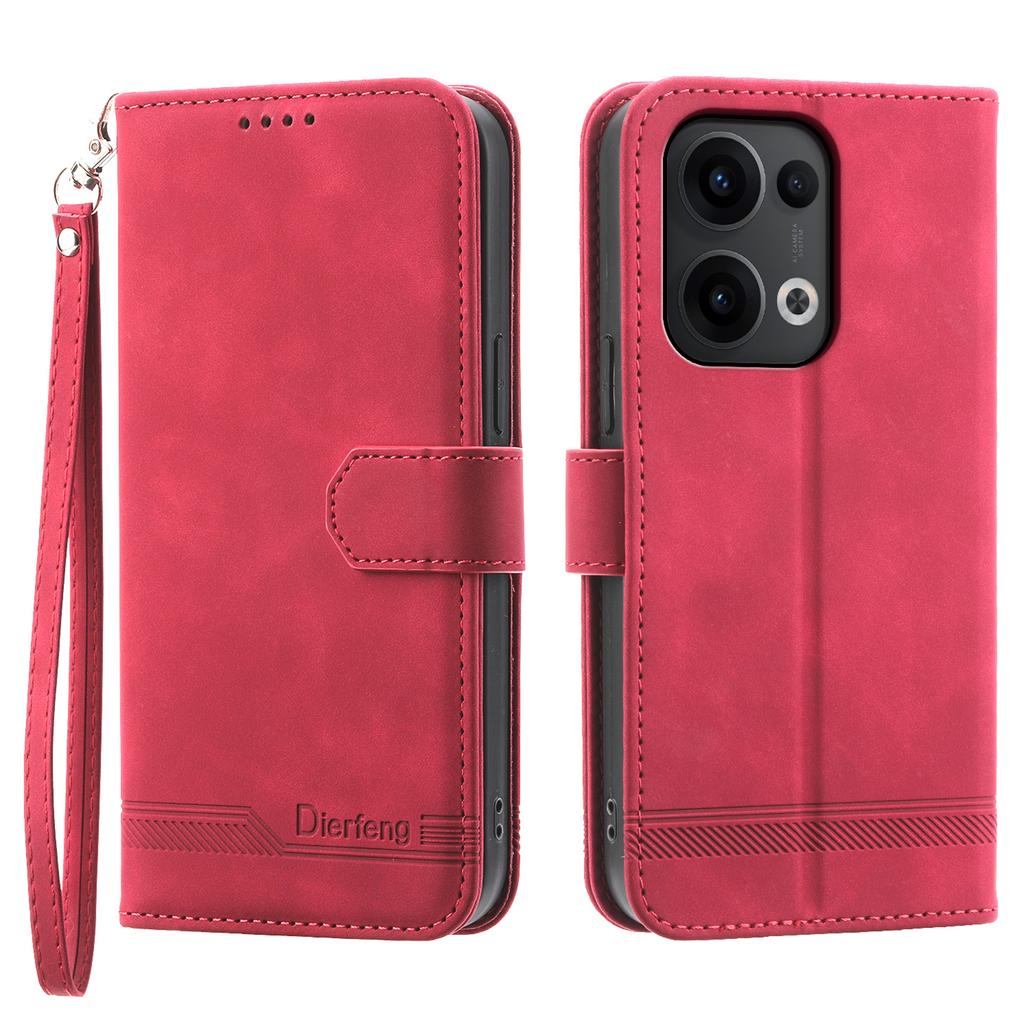 DIERFENG DF-03 For Oppo Reno13 5G (Global) Leather Case Lines Imprint Wallet Phone Cover