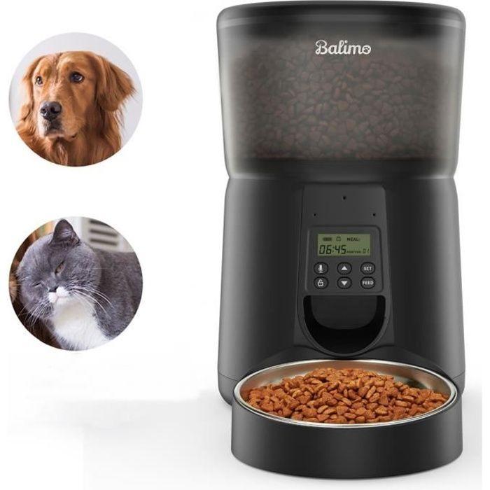 Balimo Automatic Food Dispenser 4L Kibble Dispenser for Cats and Dogs, 1 To 4 Meals Per Day Black