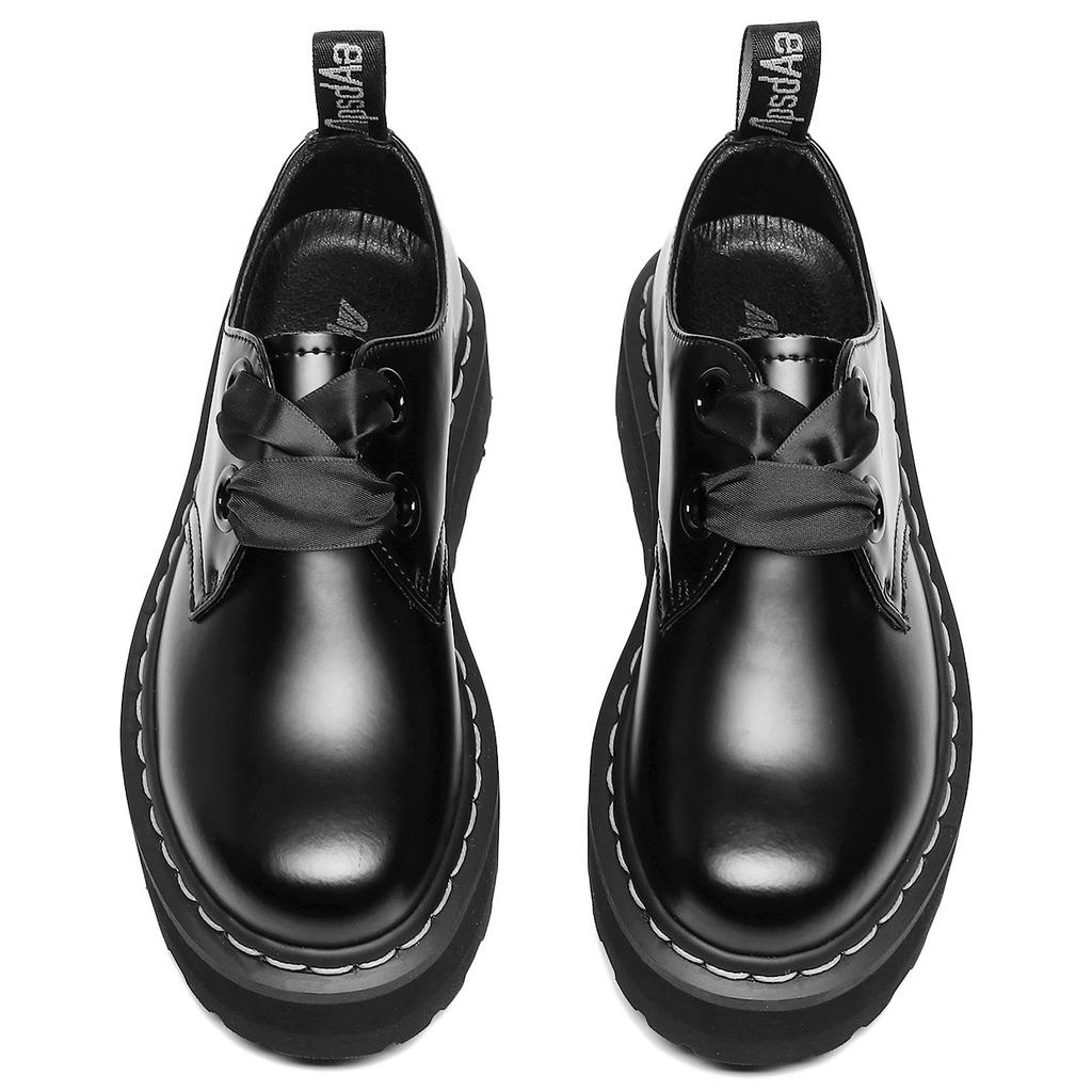 Thick-soled 2-hole Lightweight Martin Shoes, Leather Small Leather Shoes for Women, White Line Students, Low-top Muffin-soled Short Boots