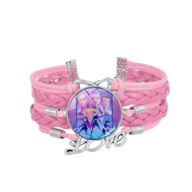 1Pc Demon Hunters KPOP Cartoon Time Gem Bracelet, Leather Braided Blue Multi Layer