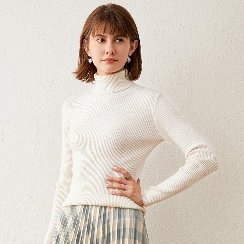 Turtleneck female slim-fitting strips autumn and winter new long-sleeved inner pullover sweater bottoming shirt lapel