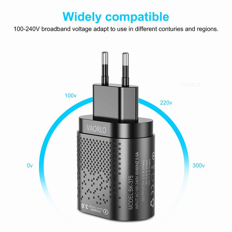 VAORLO 3A Charging Port Fast Charger 4 USB Port LED Light Quickly Charge EU US Plug 48W Charging