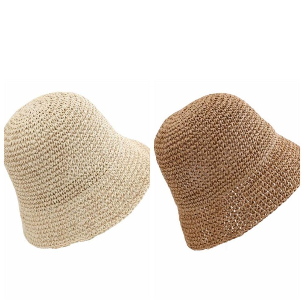 Korean Style Women Sun Hat Solid Color Bucket Hat Casual Straw Fisherman Hat  Girl