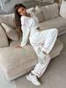 Lines Short Stand-Up Collar Sports Suit Women's, Zipper Waist Jacket High Waist Wide Leg Tights Sweatpants Two Pieces