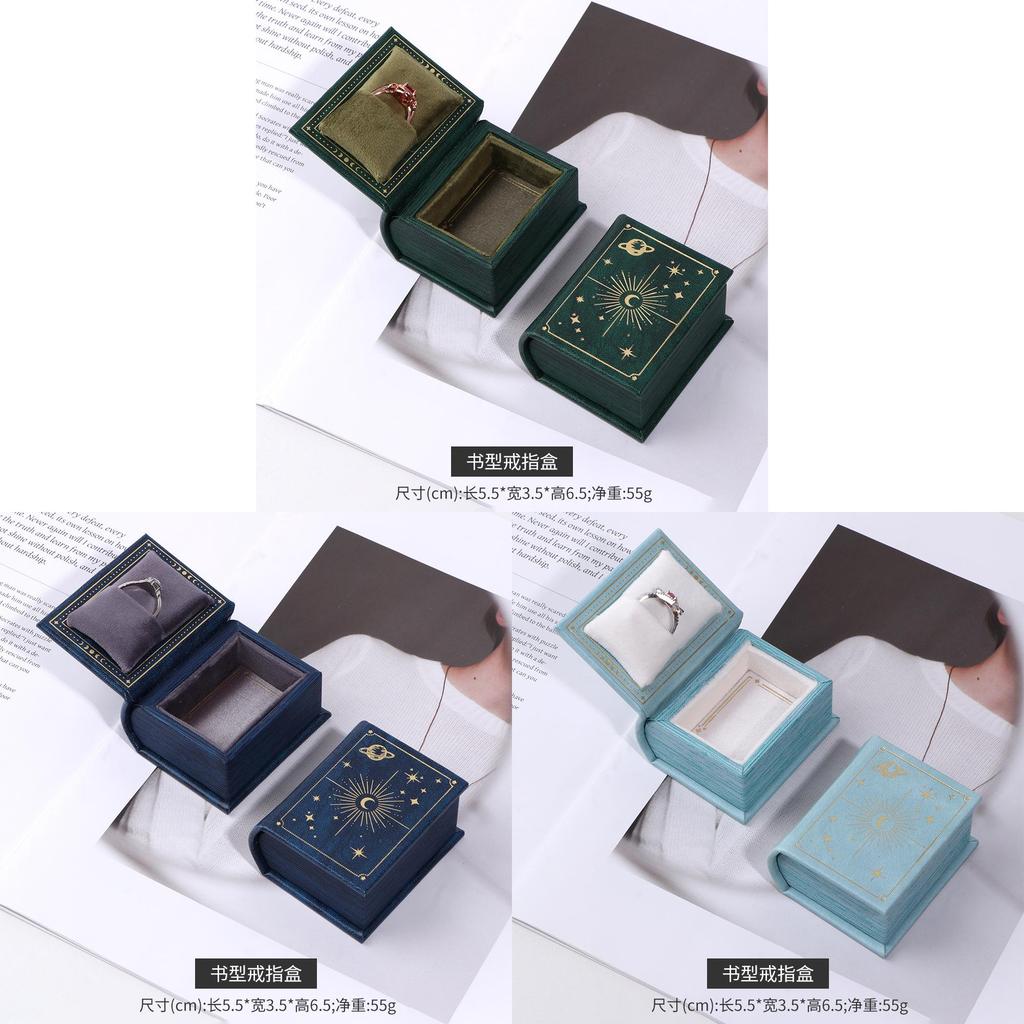 Creative Pu Leather Book Style Ring Box With Flip Cover For Jewelry Packaging