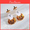 Ghostly Chic Pumpkin Earrings With Intricate Rhinestone Detailing Ideal For Halloween Fashionistas