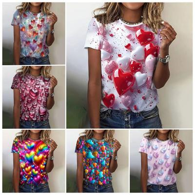 Kärlekstryck T-shirts Kläder Sommar 3d-tryck Dam T-shirt Rund Hals Mode Casual T-shirts Sommar Utomhus Kortärmade Toppar