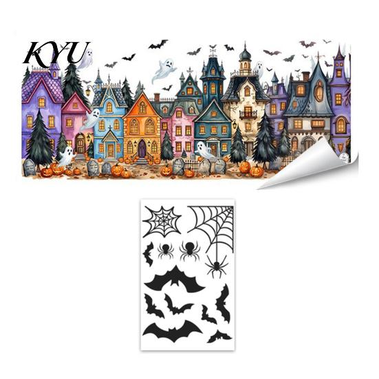 Holiday Party Window Accents Halloween Clings, Pumpkins Skeletons Ghosts And Bats Print Decorative Skeleton Wall Decals Decals, Electrostatic
