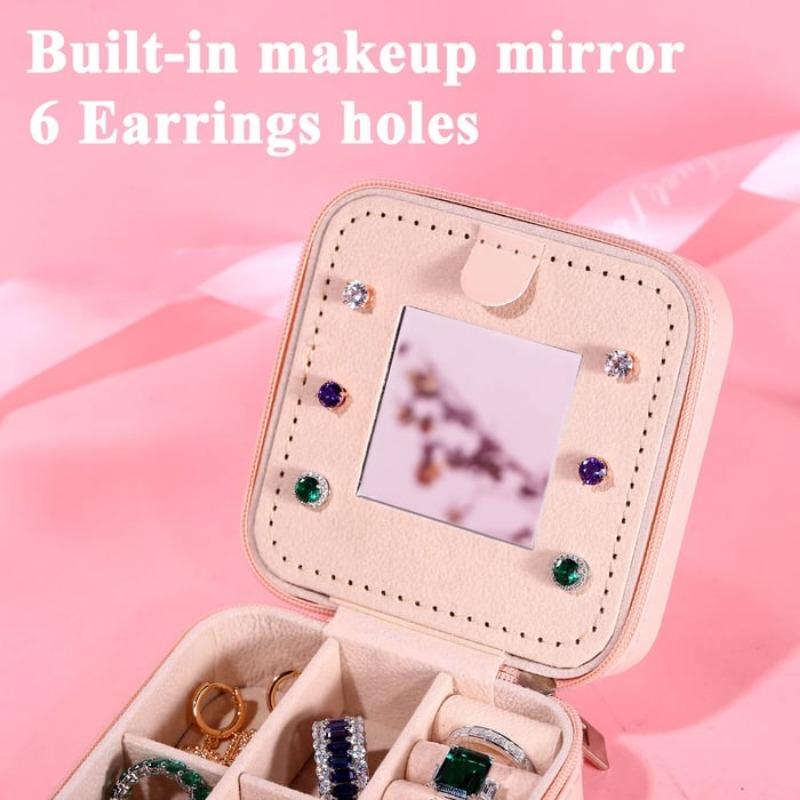 PU Leather Jewelry Box Mirror Storage Box 26 Letter Printed Portable Jewelry Organizer Earring Ring Necklace Case