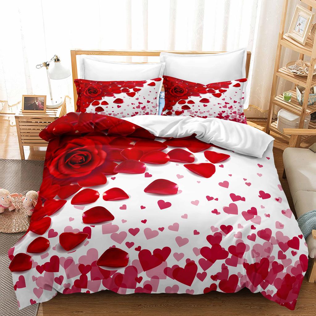 Sada povlečení s růžovým květem Twin Queen King Mikrovláknová sada ložního prádla pro Valentýna Den matek Denní polyesterový povlak na přikrývku