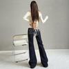 Women's Dark Blue Low-Rise Micro Flare Jeans - Autumn 2025 Slim Fit, Stretch Bell Bottoms