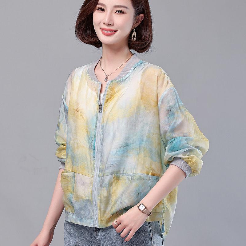 Women's Short Summer Lightweight Printed Sunscreen Shirt Fashionable Age Reducing Loose Baseball Sunscreen Clothing