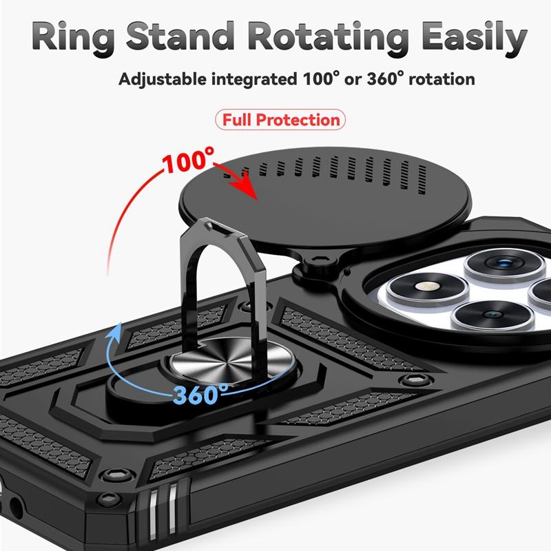 Nárazuvzdorné pouzdro Armor s magnetickým držákem a prstenem pro Xiaomi Redmi Note 14 Pro 4G Pro+ Plus 5G s krytem objektivu pro Redmy Note14 Note14Pro