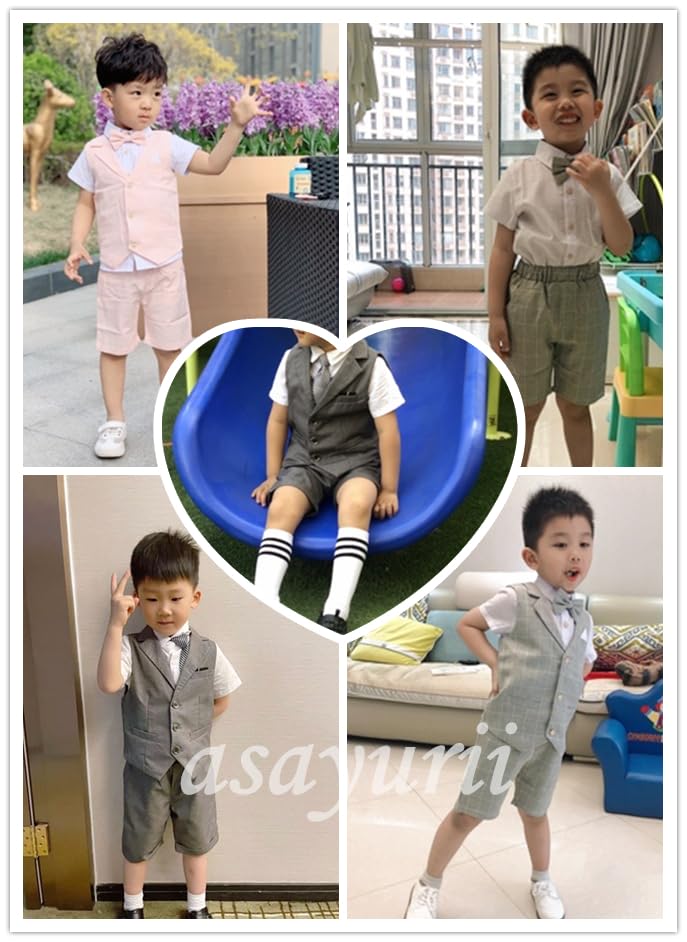 Set de 5 piese pentru bebeluși, cu mânecă scurtă, pentru absolvire la grădiniță, pentru intrarea la școală [asayurii], costum pentru copii, cămașă formală pentru băieți, vară, nuntă,