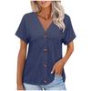 Europe, America Spring and Summer New Solid Color Button Loose Short-sleeved Top T-shirt Women's Spot