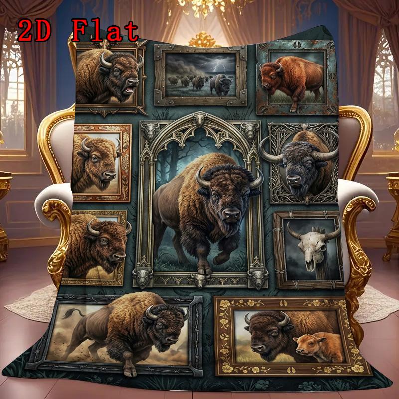 Buffalo Collection 2D Flat Pattern Flannel Blanket, High Quality All Seasons, Home Decor, Warmth and Comfort, Perfect for Christmas Gifts.