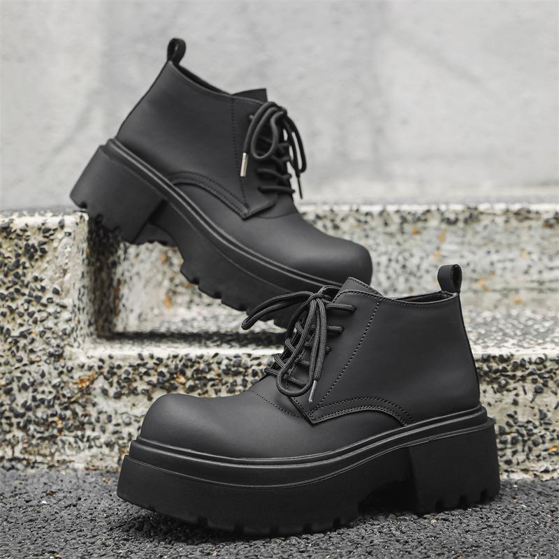 Big Head Derby Shoes Men'S High-Top Leather Shoes Thick-Soled Heightening Martin Boots Retro Warped Head Mid-Top Short Boots 18944-J