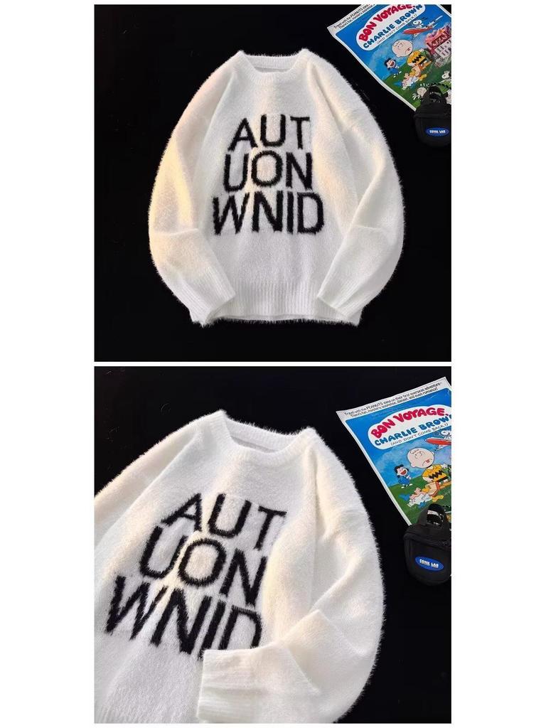 Amerikanischer Stil Lockerer Nerzpullover - Rundhalsausschnitt, Retro, Vielseitiges Herbst/Winter Oberteil für Paare