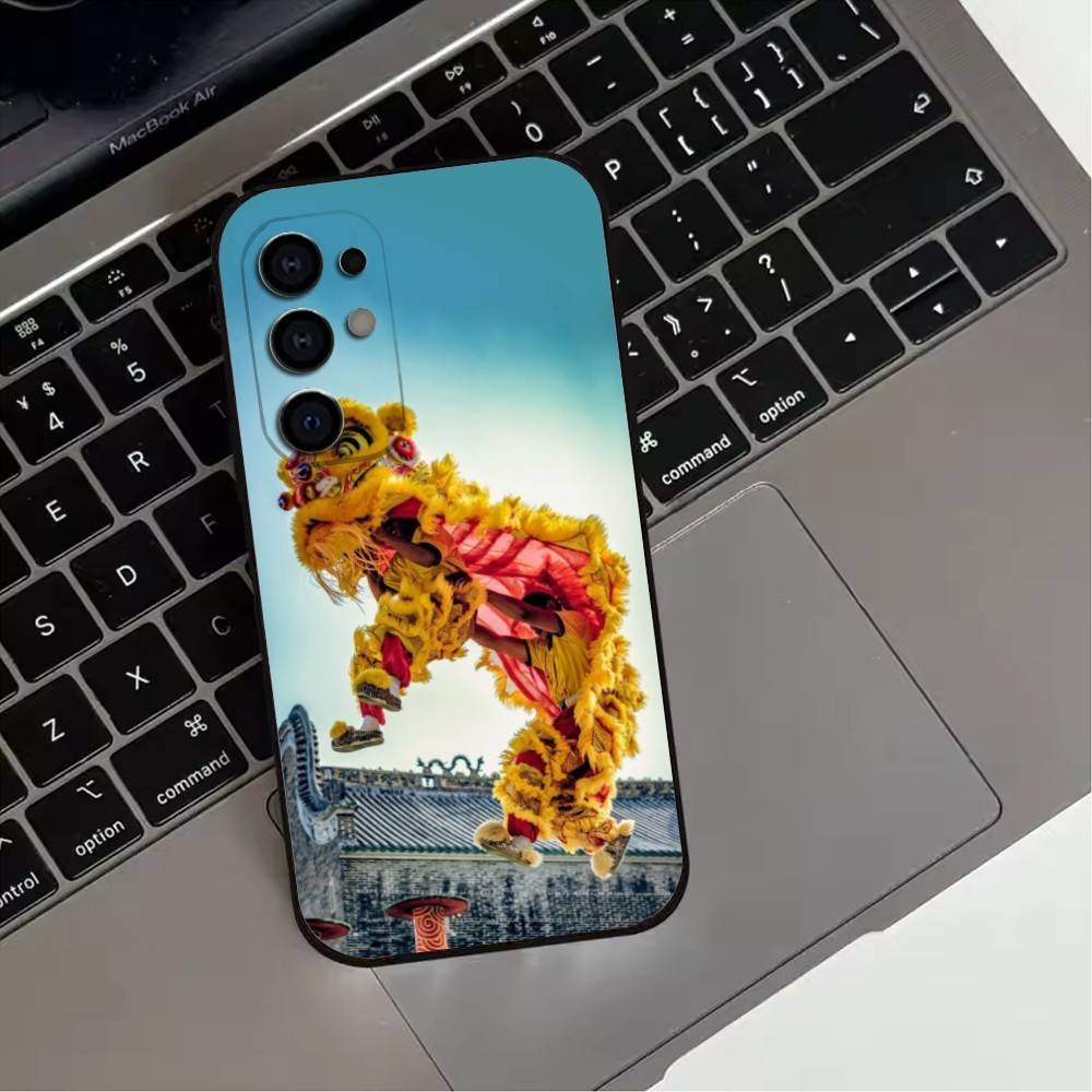 Chinese lion dance Phone Case For Samsung S25,S24,S21,S22,S23,S30,Ultra,S20,Plus,Fe,Soft Silicone Black Cover