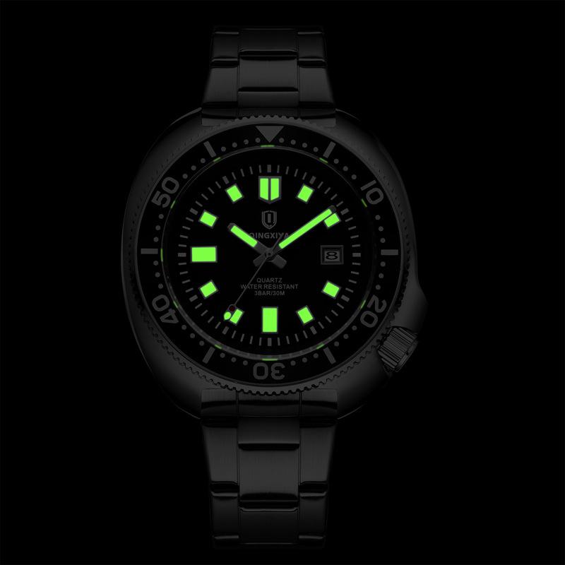 Qingxiya Men's Luminous Quartz Watch - Waterproof Stainless Steel Strap with Calendar