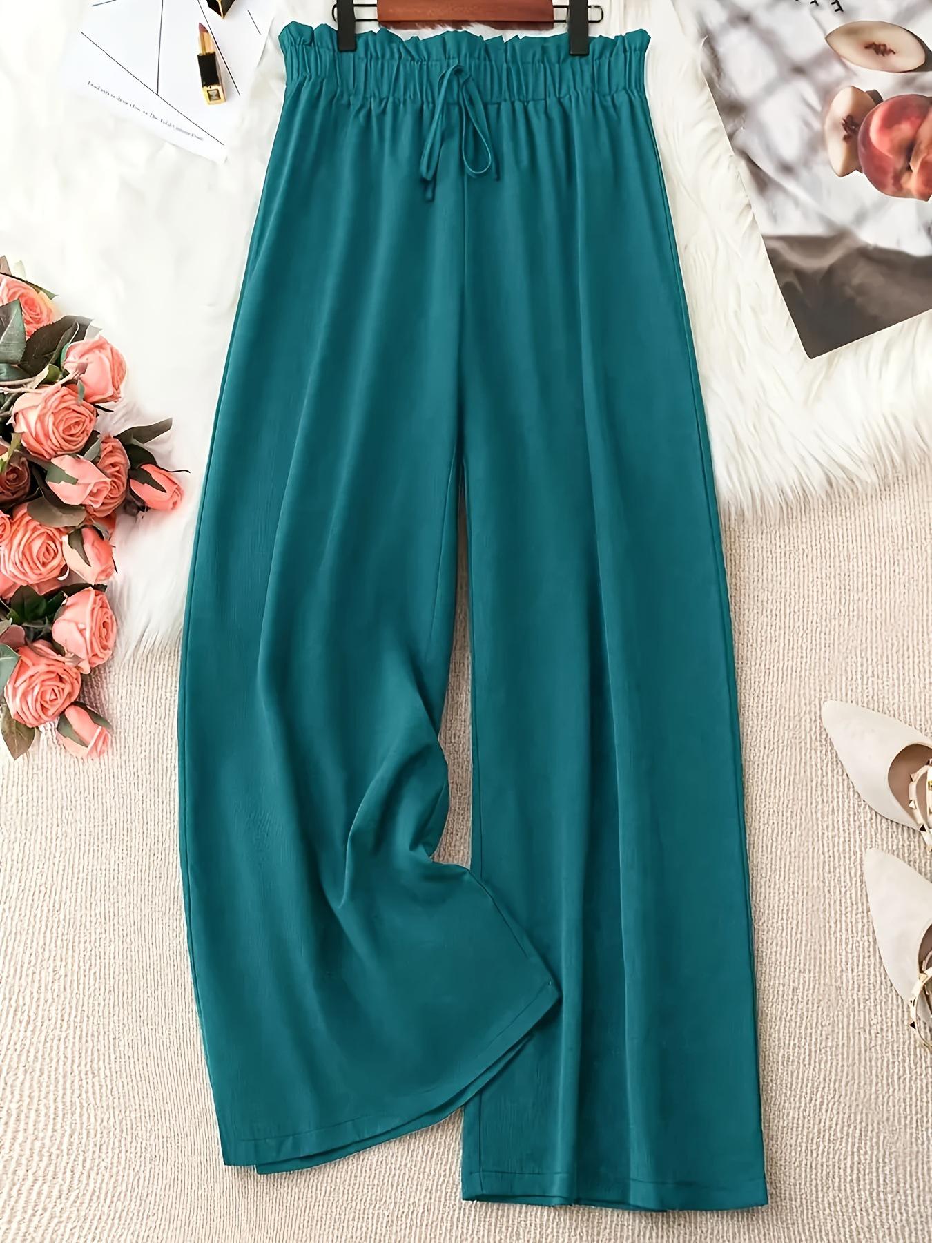 

Straight-Leg Casual Summer Pants: Solid Color, Plus Size, Loose Wide-Leg Design XL темно-зелений колір