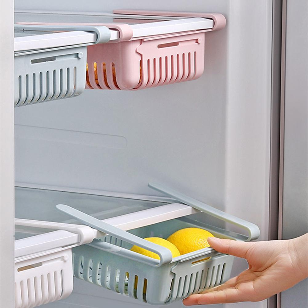Retractable Kitchen Fridge Organizer Slide Under Shelf Drawer Box Rack Holder
