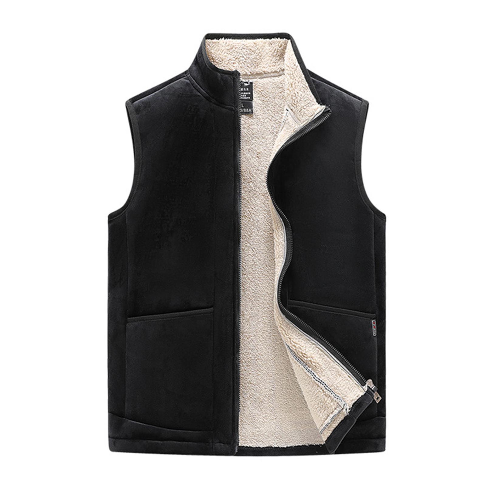 

Мужской повседневный флисовый однотонный жилет на молнии, мужской жилет из искусственной овчины со стойкой воротником XXXXXXL чёрный