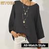 Bluse e Camicie Casual da Donna a Manica Lunga con Stampa Monocolore e Scollo a O