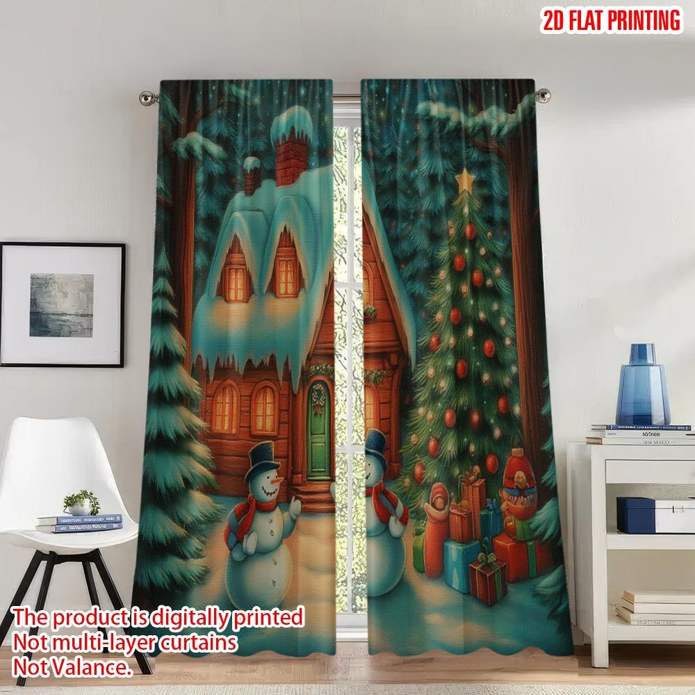 

Flat Printing Happy Christmas Party Curtains Snowmen Festive House Digital Printed Polyester Drapes Birthday Set Of 2 Made W100*H70(CM)-Rod Pocket&1PCS