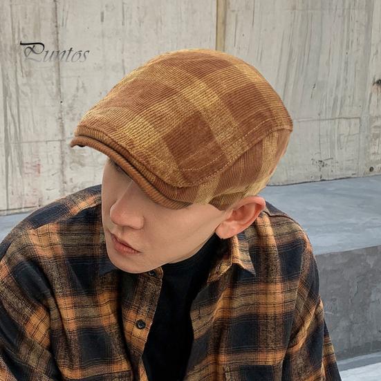 Driver Cap Newsboy Retro Plaid Thick Soft Breathable Keep Warm Cabbie Comfortable Autumn Winter Men Beret Flat Hat for Hunting