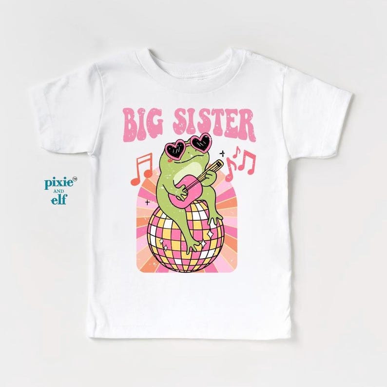 Big Sister Frog Music Shirt, Pregnancy Announcet Toddler Tee 100