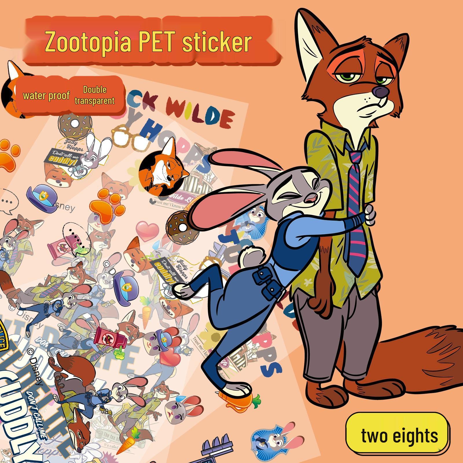 Набор наклеек «Зверополис»: Лицензионные мультяшные персонажи, ПЭТ прозрачный, Самоклеящийся, Водонепроницаемый WTD148