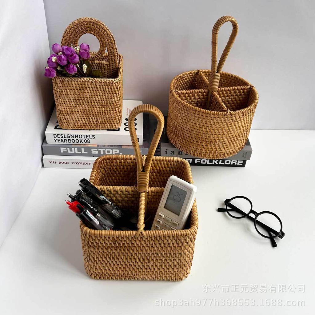 Rattan Storage Basket Desktop Remote Control Vietnam Rattan Multifunctional Shelf Living Room Office Storage Basket